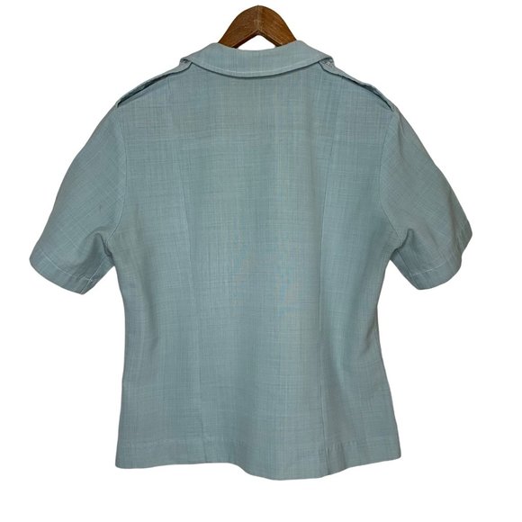 Vintage Calif Fashions Button Front Blouse Collar Pale Green Wool Poly Blend Med - Picture 6 of 7